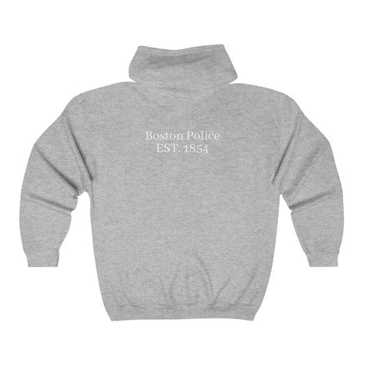 Boston Police EST. 1854 Full Zip Hooded Sweatshirt (white lettering)