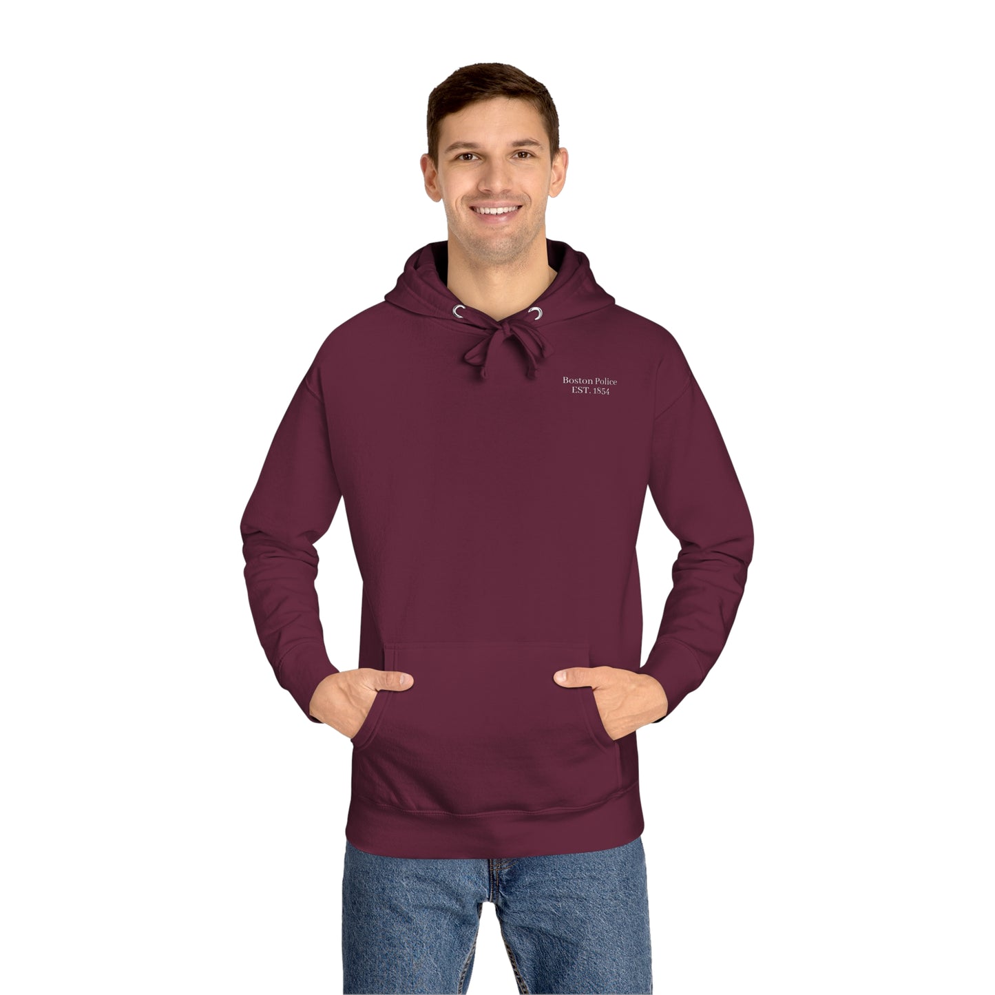 Boston Police (china flag) EST. 1854 Unisex Fleece Hoodie (white writing)