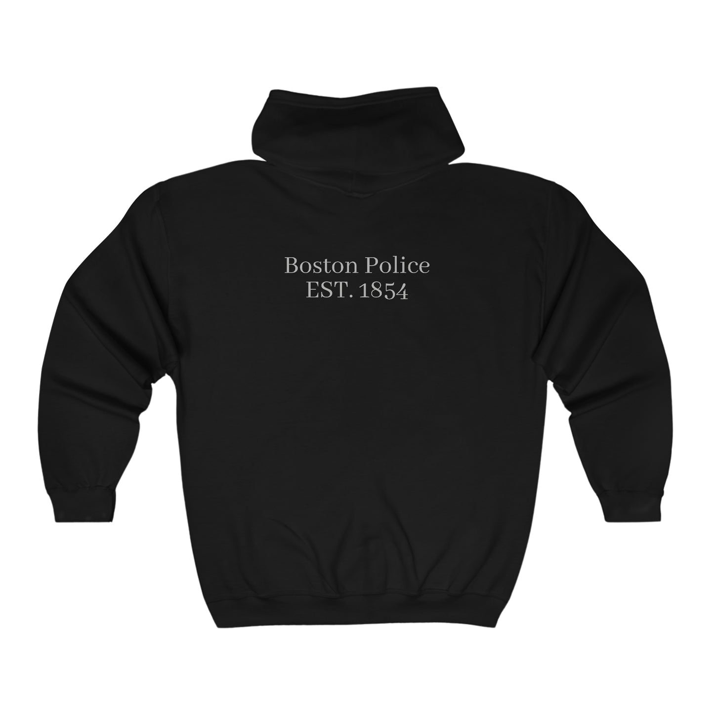 Boston Police EST. 1854 Full Zip Hooded Sweatshirt (grey lettering)