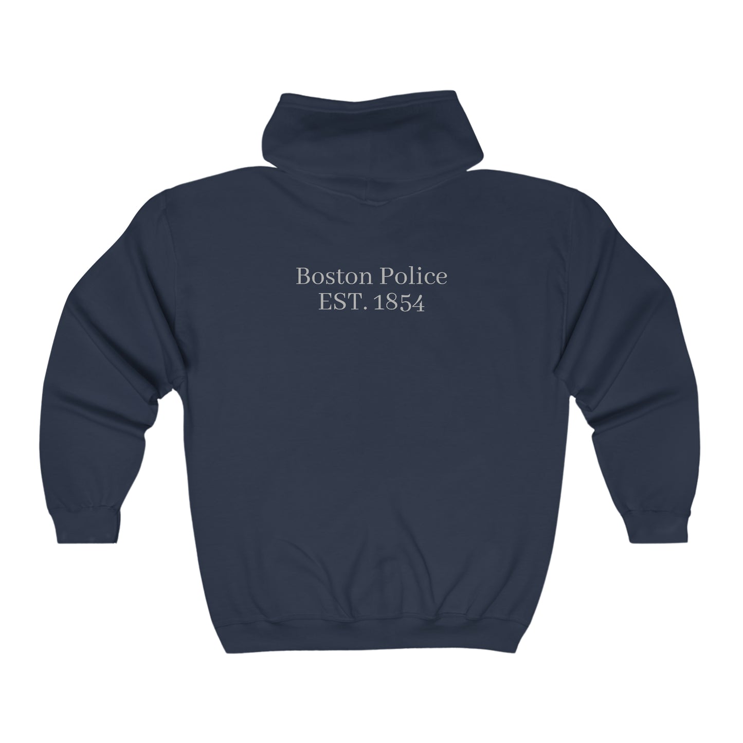 Boston Police EST. 1854 Full Zip Hooded Sweatshirt (grey lettering)