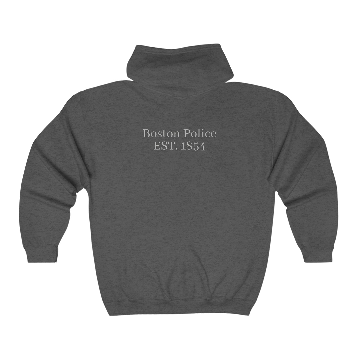 Boston Police EST. 1854 Full Zip Hooded Sweatshirt (grey lettering)