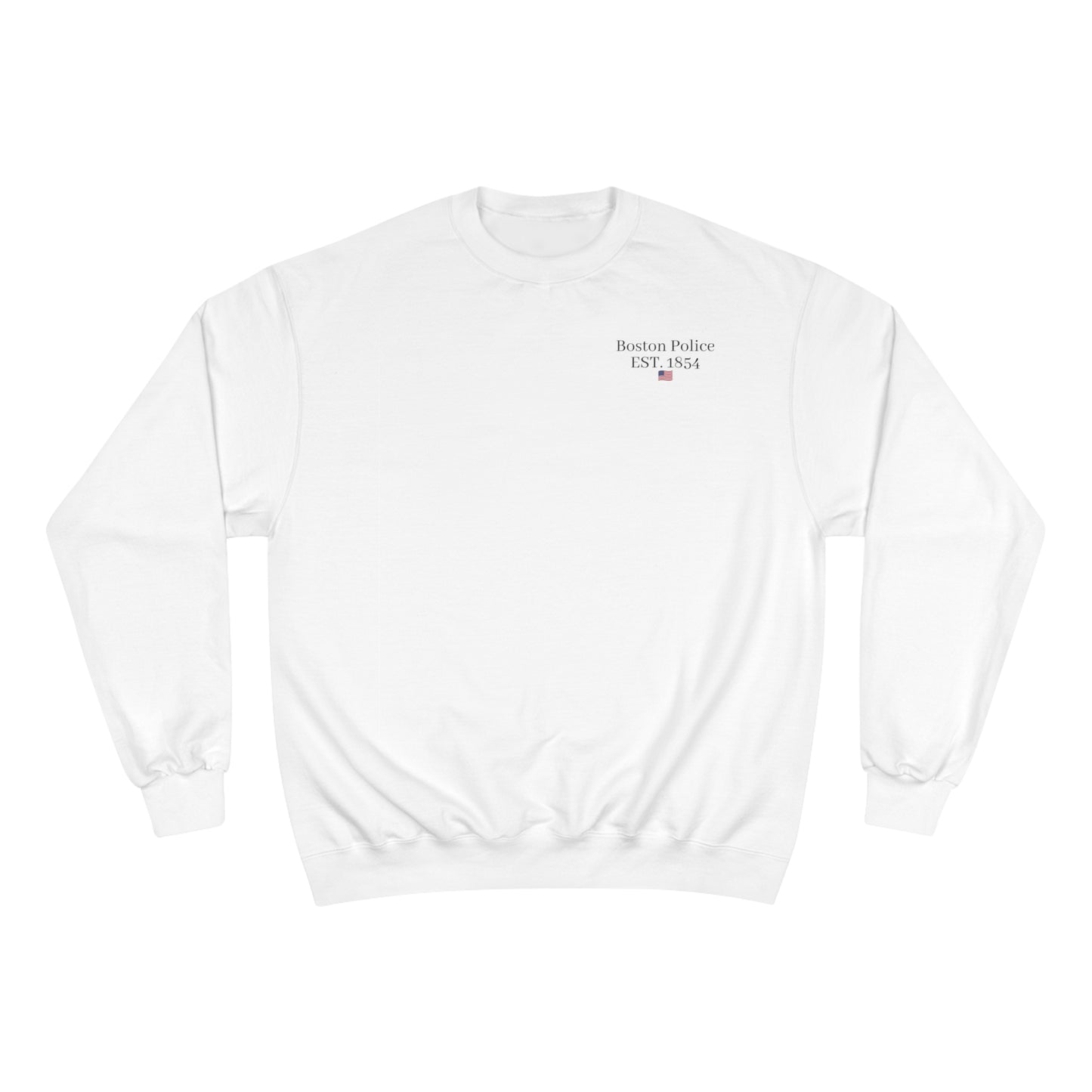 Boston Police (american flag) EST. 1854 Champion Sweatshirt (black writing)