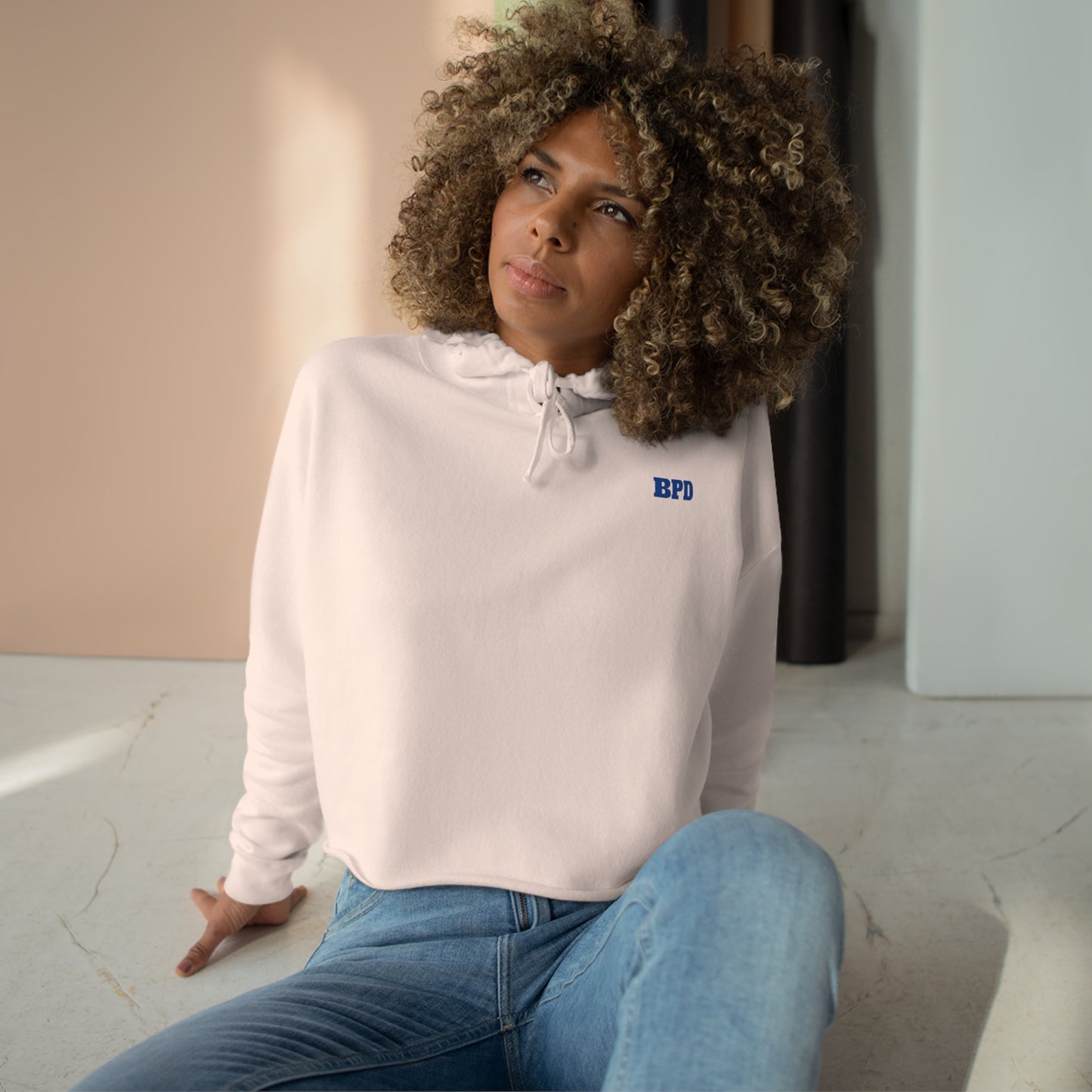 BPD Crop Hoodie blue line (blue writing)