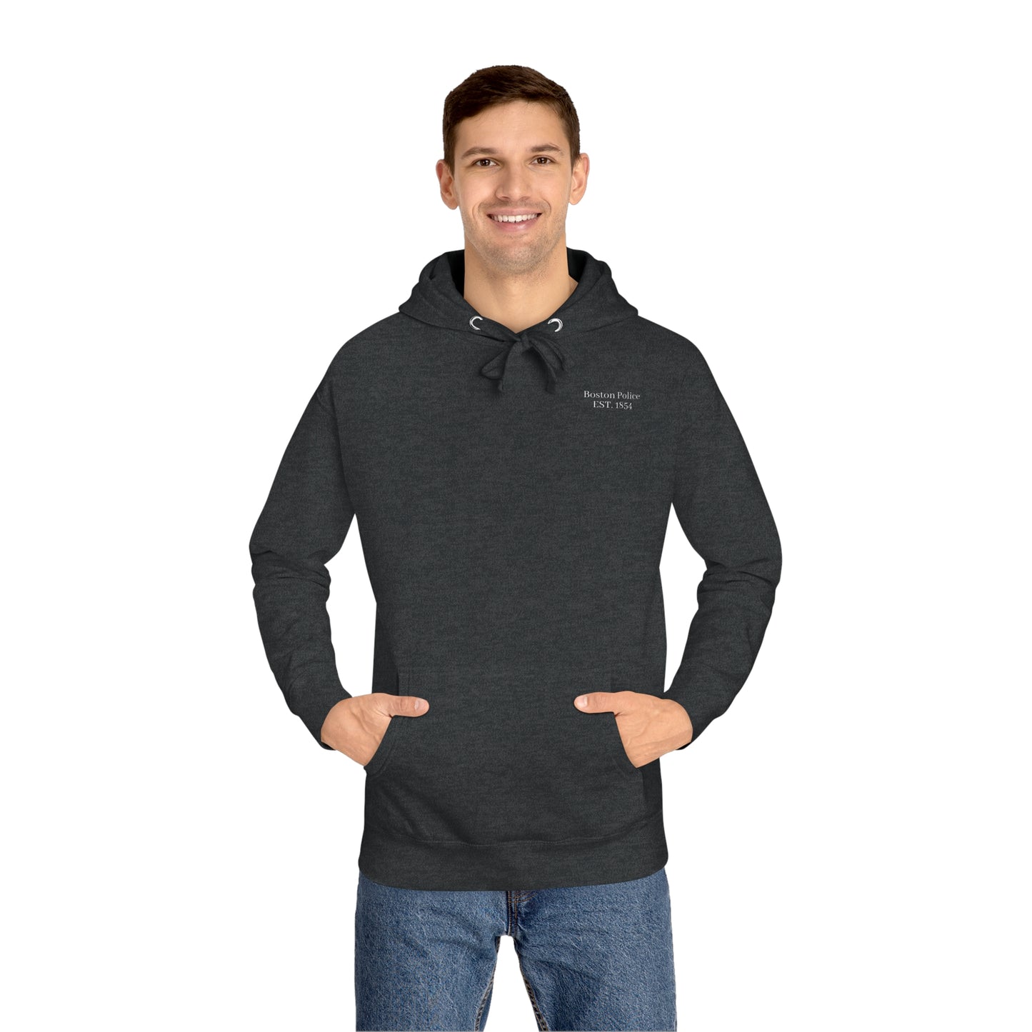 Boston Police (all the flags) EST. 1854 Unisex Fleece Hoodie (white writing)